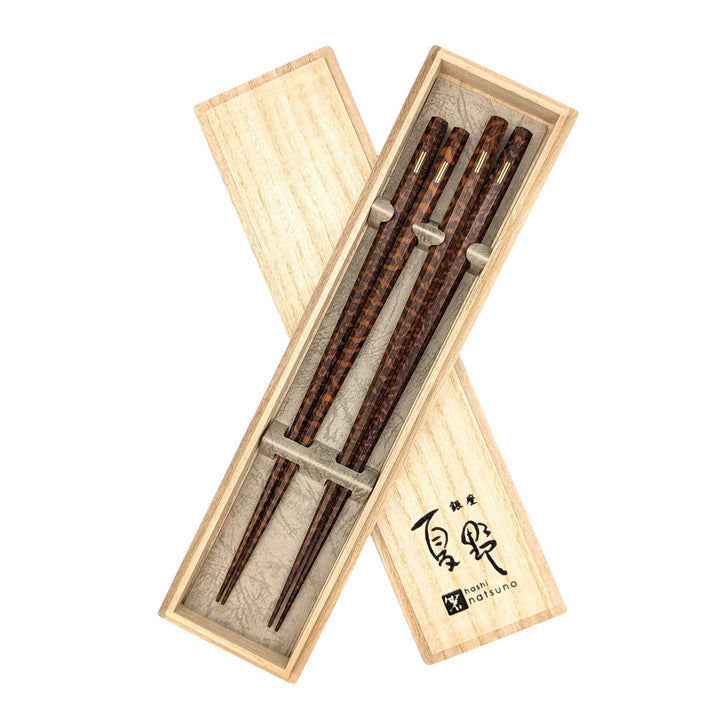 Niigata Wooden Chopsticks: Gold-Inlaid Octagonal Snakewood Chopsticks set in a wooden box