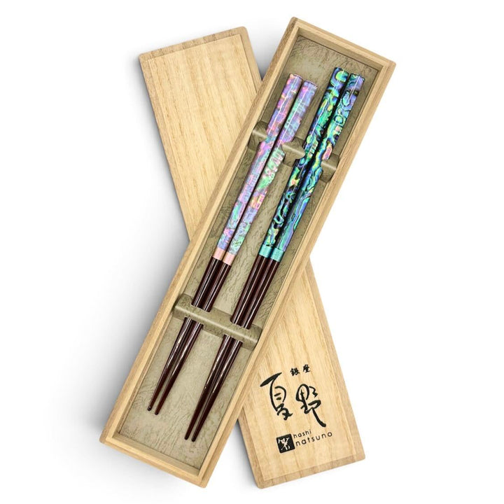 Wakasa Lacquerware Chopsticks - Elegant Shell Inlay in a wooden box (Engravable)