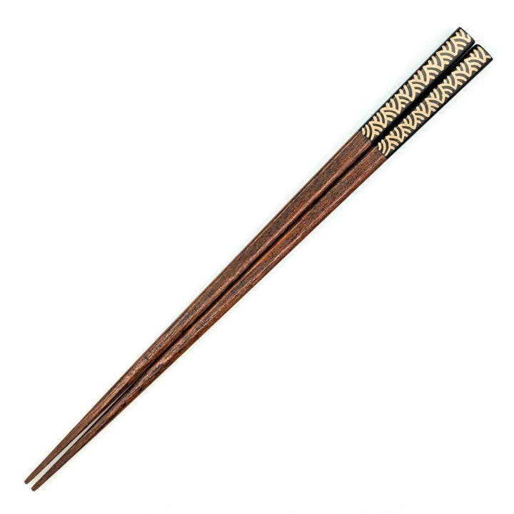 Aizu Lacquerware Chopsticks - Gold/Black Ocean Waves Design (Engravable)