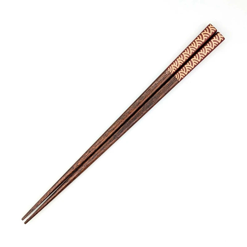 Aizu Lacquerware Chopsticks - Gold/Red Ocean Waves Design (Engravable)