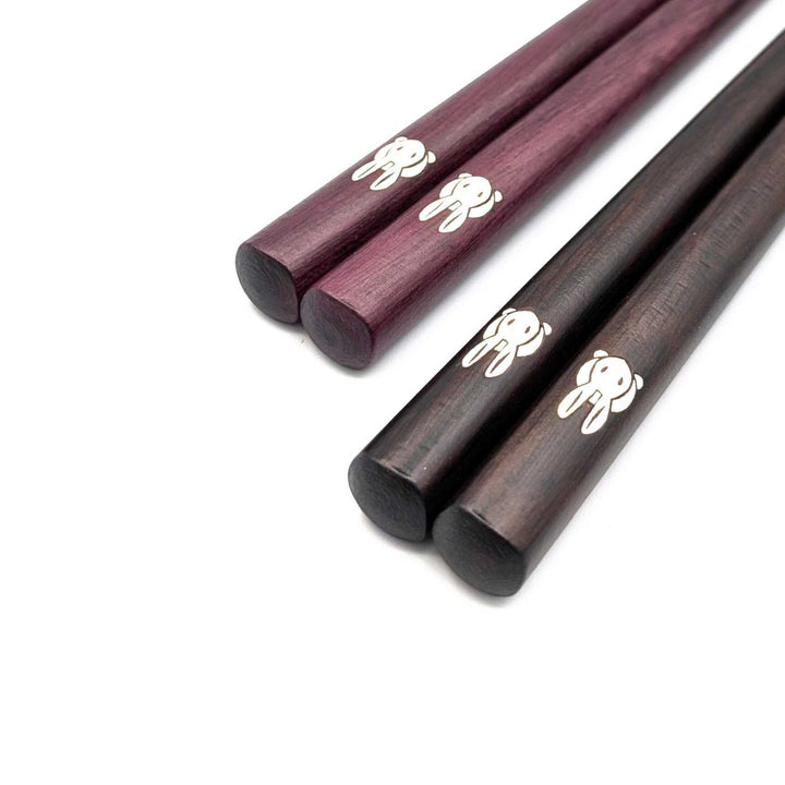 Shell Inlay Couples chopstick set in a wooden box – Rabbit Motif (Engravable)
