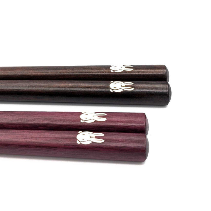 Shell Inlay Couples chopstick set in a wooden box – Rabbit Motif (Engravable)