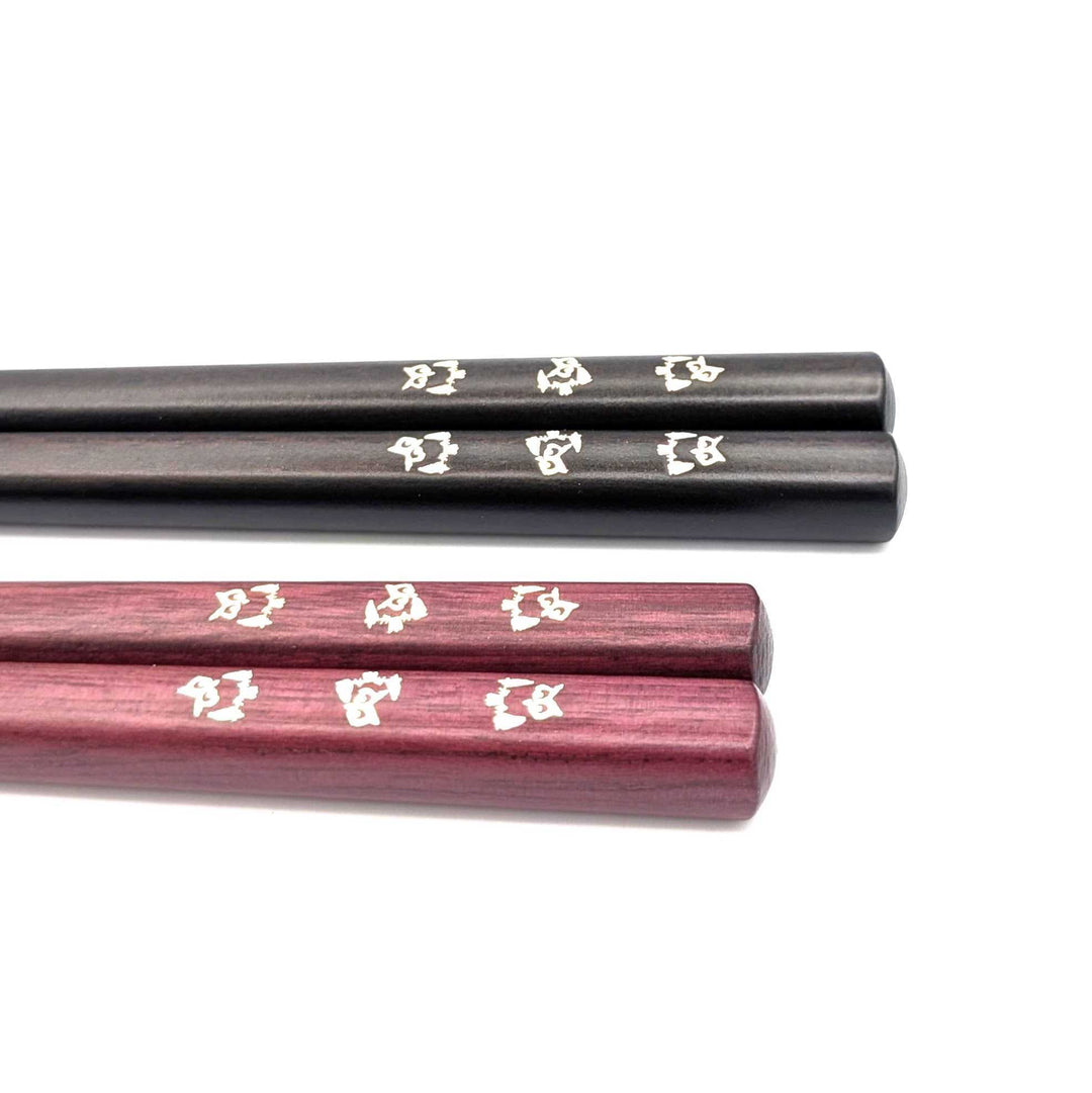 Shell Inlay Couples chopstick set in a wooden box – Owl Motif (Engravable)