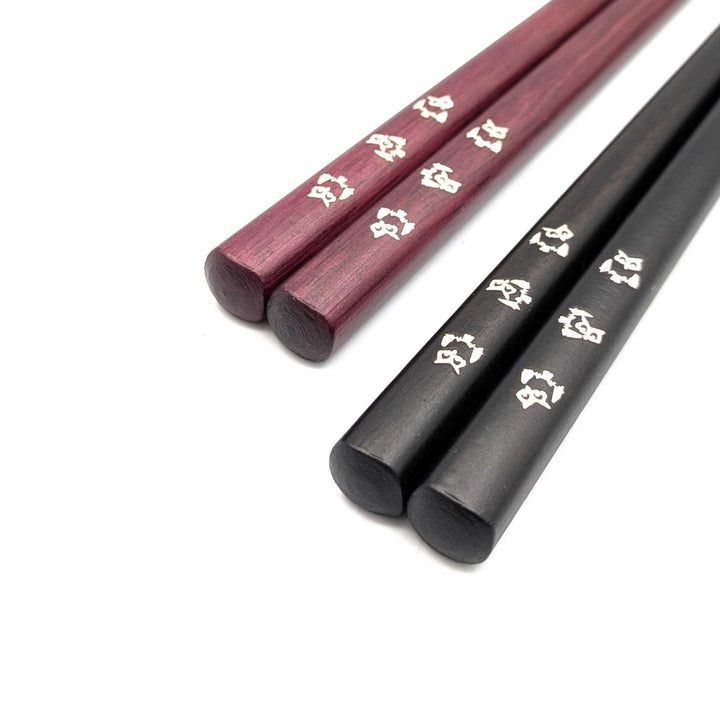 Shell Inlay Couples chopstick set in a wooden box – Owl Motif (Engravable)