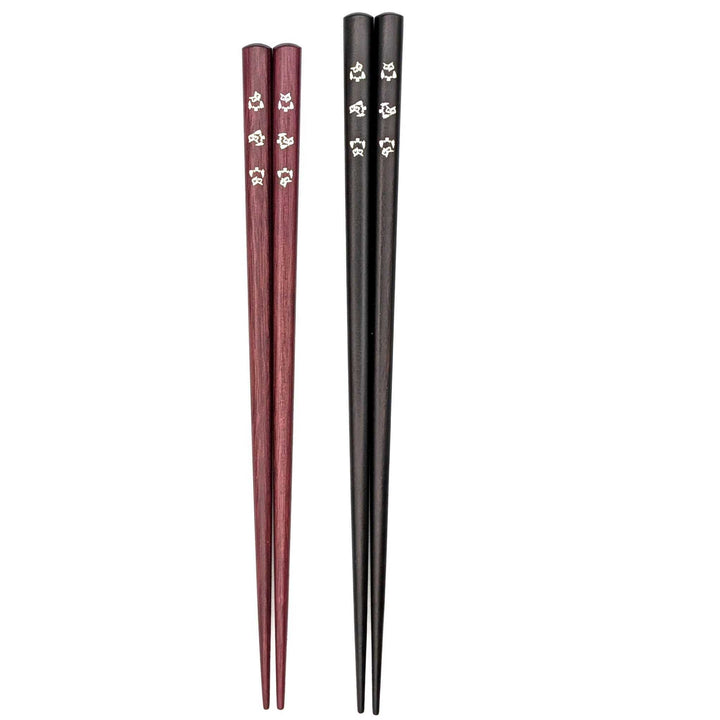 Shell Inlay Couples chopstick set in a wooden box – Owl Motif (Engravable)